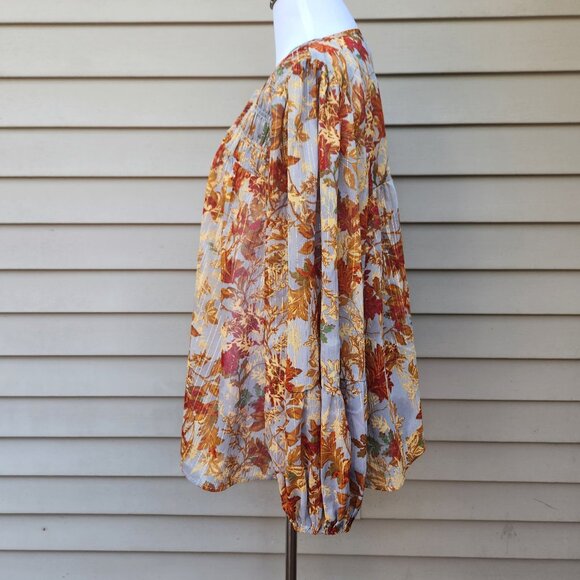 Maurices Plus Blouson Sleeve Blouse Metallic Sheer NWT Leaf Print Fall Autumn - Picture 9 of 16